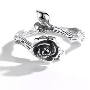Silver adjustable rose womens ring